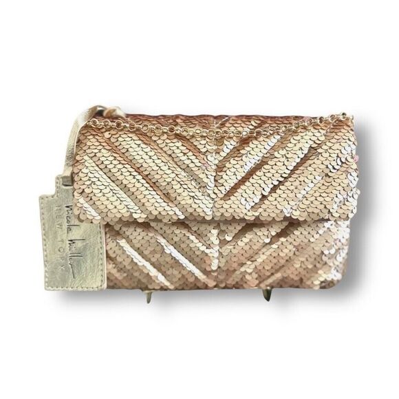 Nicole Miller Gold Sequin Chevron Crossbody Bag Chain Strap Purse NWT - Picture 8 of 12